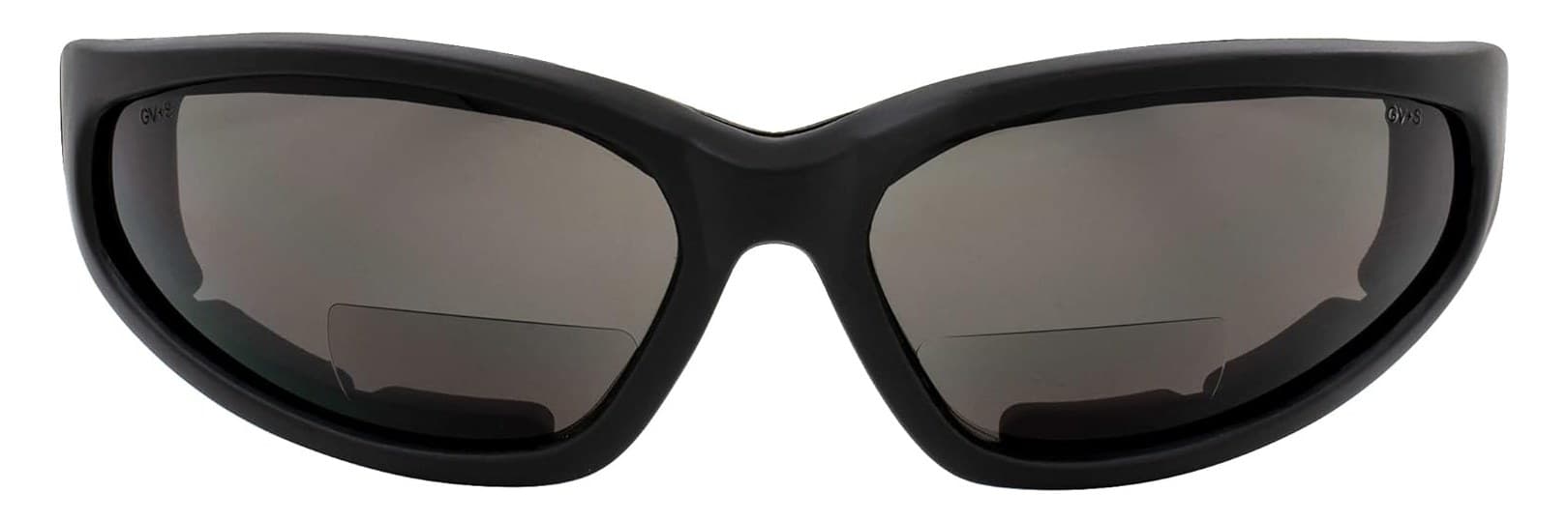 Front view of the smoked Hercules lenses. The small half-moon segment at the bottom of each lens is the reading zone.